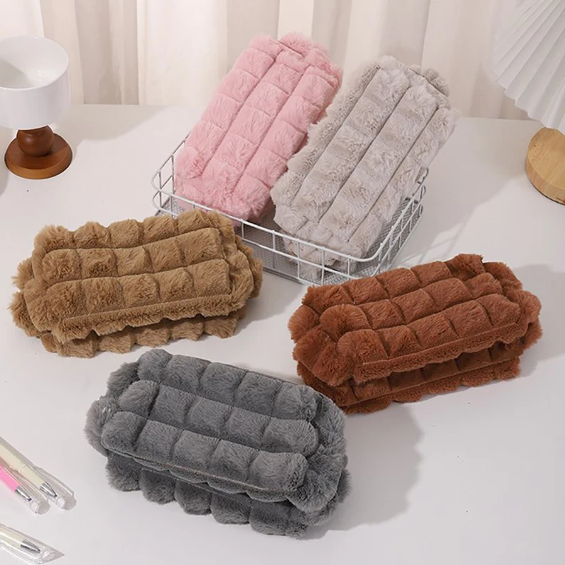 Cute Plush Travel Cosmetic Lipstick Brush Storage Bag Toiletry Kit Women Kawaii Makeup Handbags Organizer Pouch Bags Pencil Case