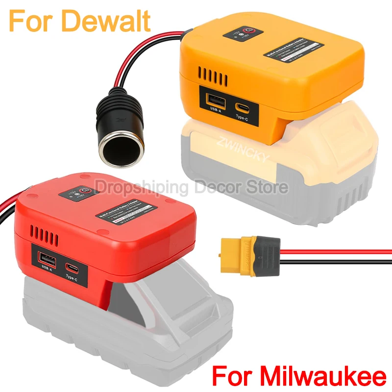 

Понижающий преобразователь от 18 В/20 В до 12 В для Dewalt/Milwaukee, аккумулятор 18 В 20 В, интерфейс прикуривателя с выходной портом USB Type-C