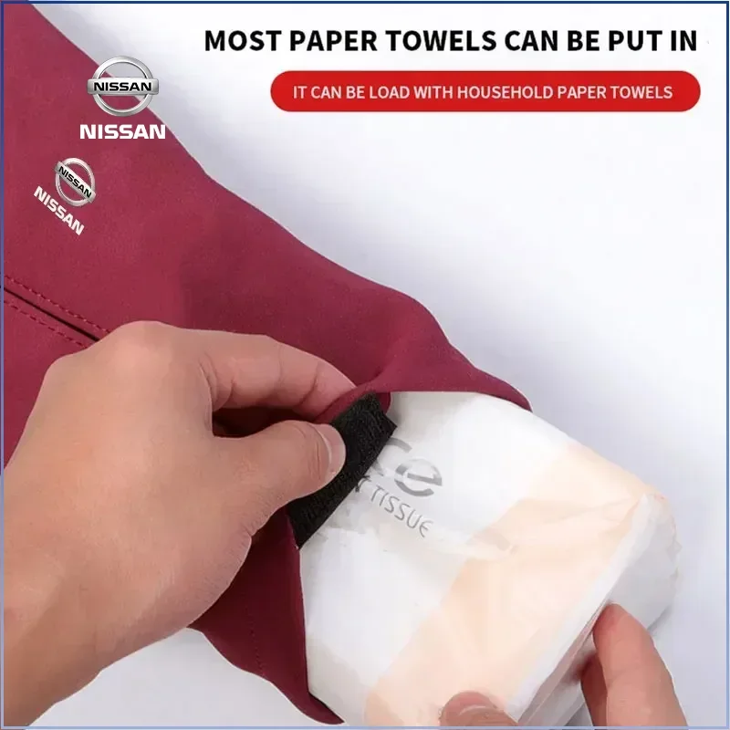 Car Tissue Box Cover Sun Visor Chair Back Hanging Type Tissue Storage Case for Nissan X-trail Qashqai Note Juke Patrol Hub Caps