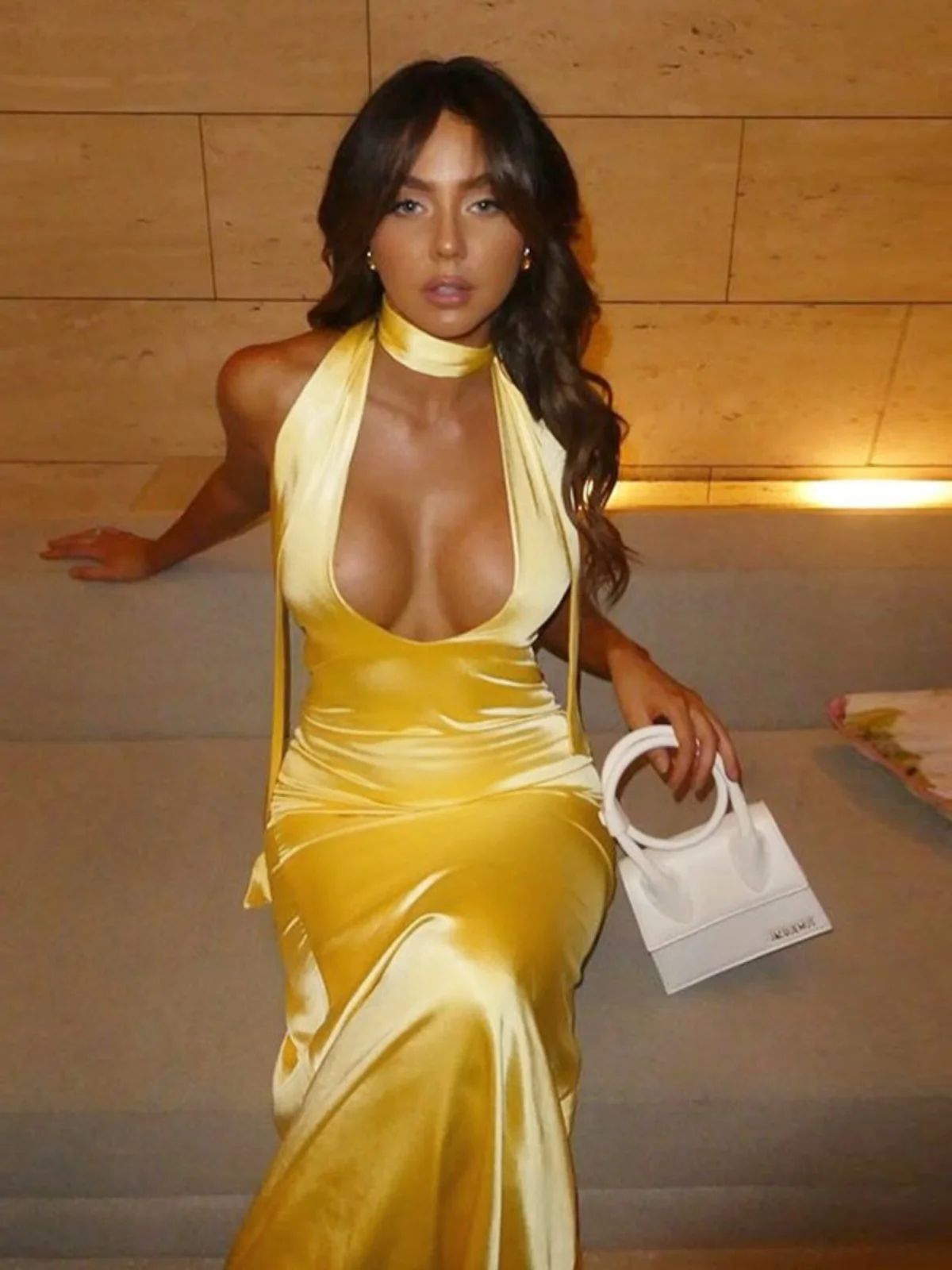 

Casual Deep V-neck Tied Satin Dress Casual Deep V Neck Strap Satin Dress