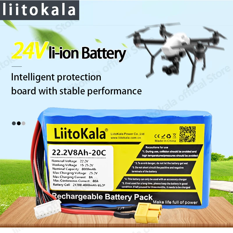 LiitoKala 8000mAh 6S 10C 20C 22.2V XT60 21700 4000mAh 10C 6S2P Li-ion Battery RC Battery Pack for RC Boat Cars Drone