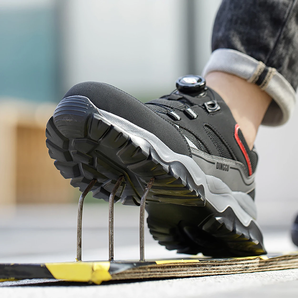Steel Toe Lightweight Breathable Sneakers for Men Anti-smash Anti-puncture Protection Safety Shoes Rotating Button Work Shoes image 3