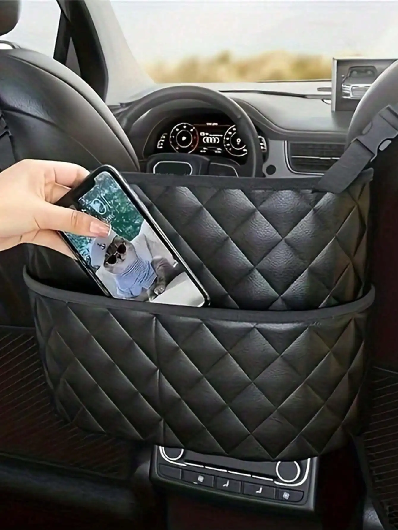 Car Middle Seat Storage Net Large Capacity Leather Bag Seat Back Storage Bag Car Chair Back Supplies Storage Goods Hanging Bag