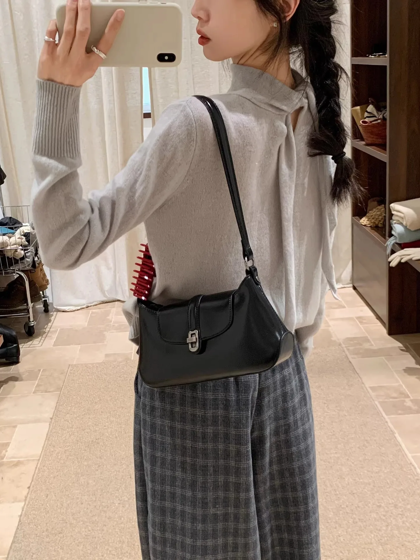 

BRIVIN Grey Half High Neck All Wool Knitted Sweater Women's Slim Fit Belt Design Spring New Style Casual Long Sleeve Top