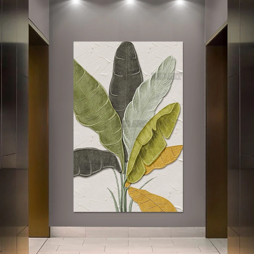 Abstract Texture Leaves Oil Painting on Canvas, 3D Knife, Frameless Wall Art, Living Room, Modern Home Decoration, Gift