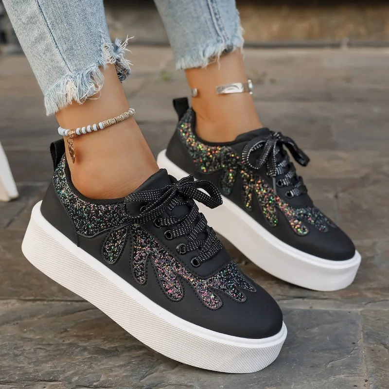 Women Sneakers Luxury Glitter Fashion Non-slip Casual Shoes High Quality Fashion Skateborad Vulcanize Mirrored Trendy Board