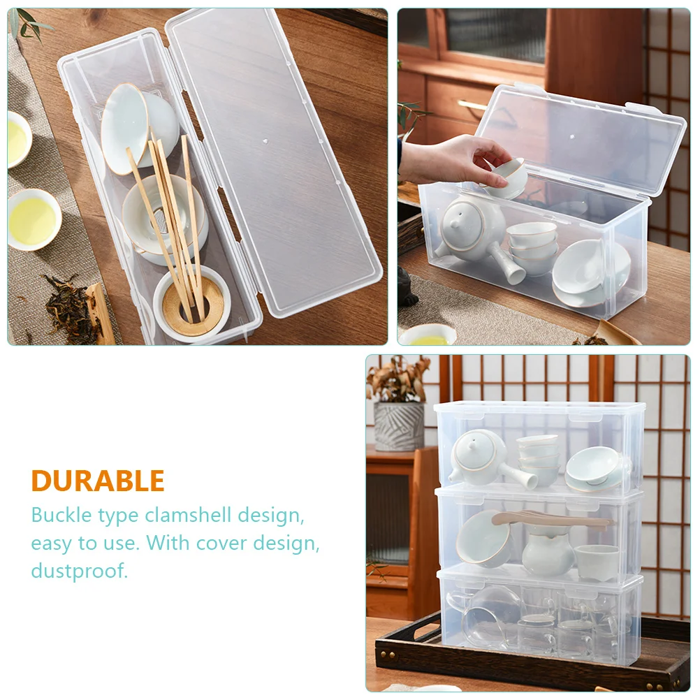 

Sturdy Transparent Teaware Box Multi-Function Cup Case Household Storage Organizer Plastic Desktop Tea Set Container For