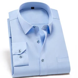 New Anti-Wrinkle Men's Shirts Long Sleeves Dress Shirts For Men Slim Fit Camisa Social Business Blouse White Office Shirt S-4XL