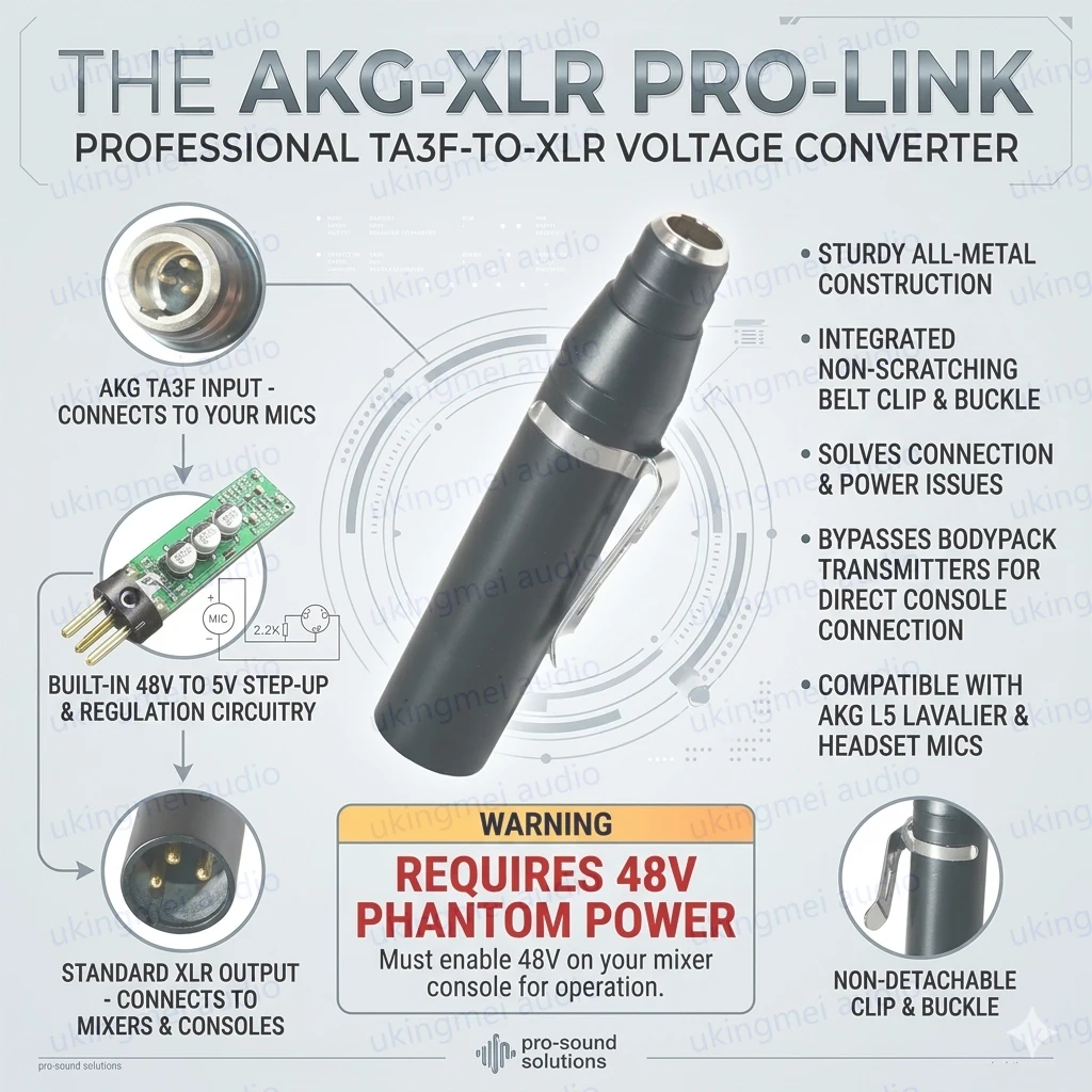 TA3F Mini 3Pin Input XLR to 3Pin Male XLR for AKG Lavalier Microphone Condenser Microphone Converter Phantom Power 48V Adapter