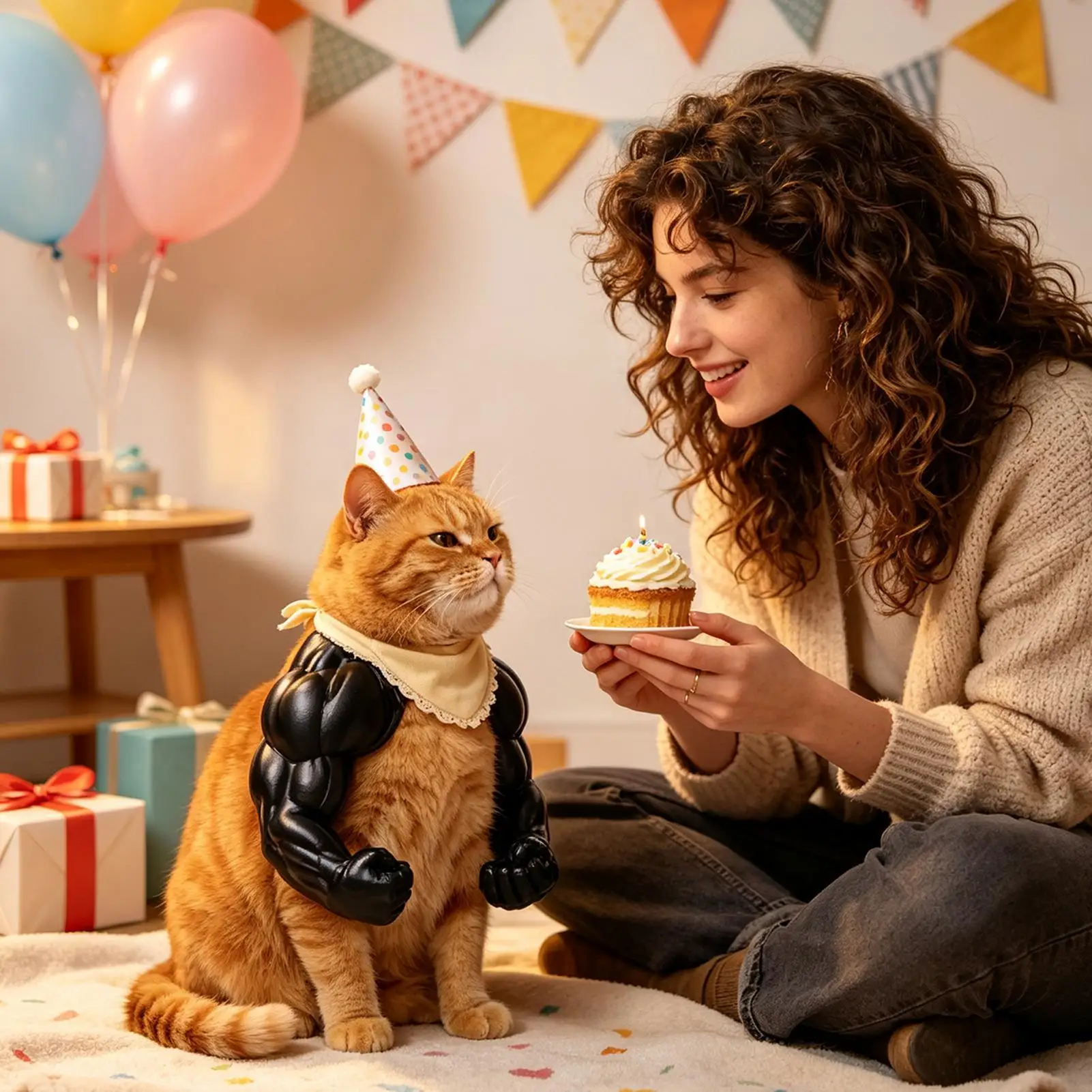 Lustiger Katzen-Muskelarm 3D-Gedruckter Unbesiegbarer Muskelarm Interaktives Hals-Hängespielzeug für Haustiere Cosplay-Kostüm-Requisiten Hundezubehör – Detail 7