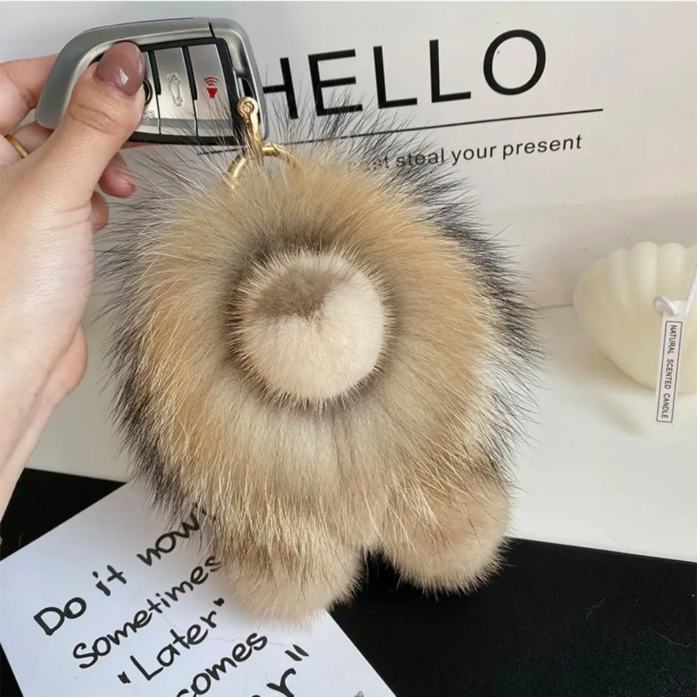 Pendentif créatif en peluche de Lion en fourrure de vison, longue crinière avec queue, porte-clés en peluche, ornements doux, Animal mignon, décor de sac à dos