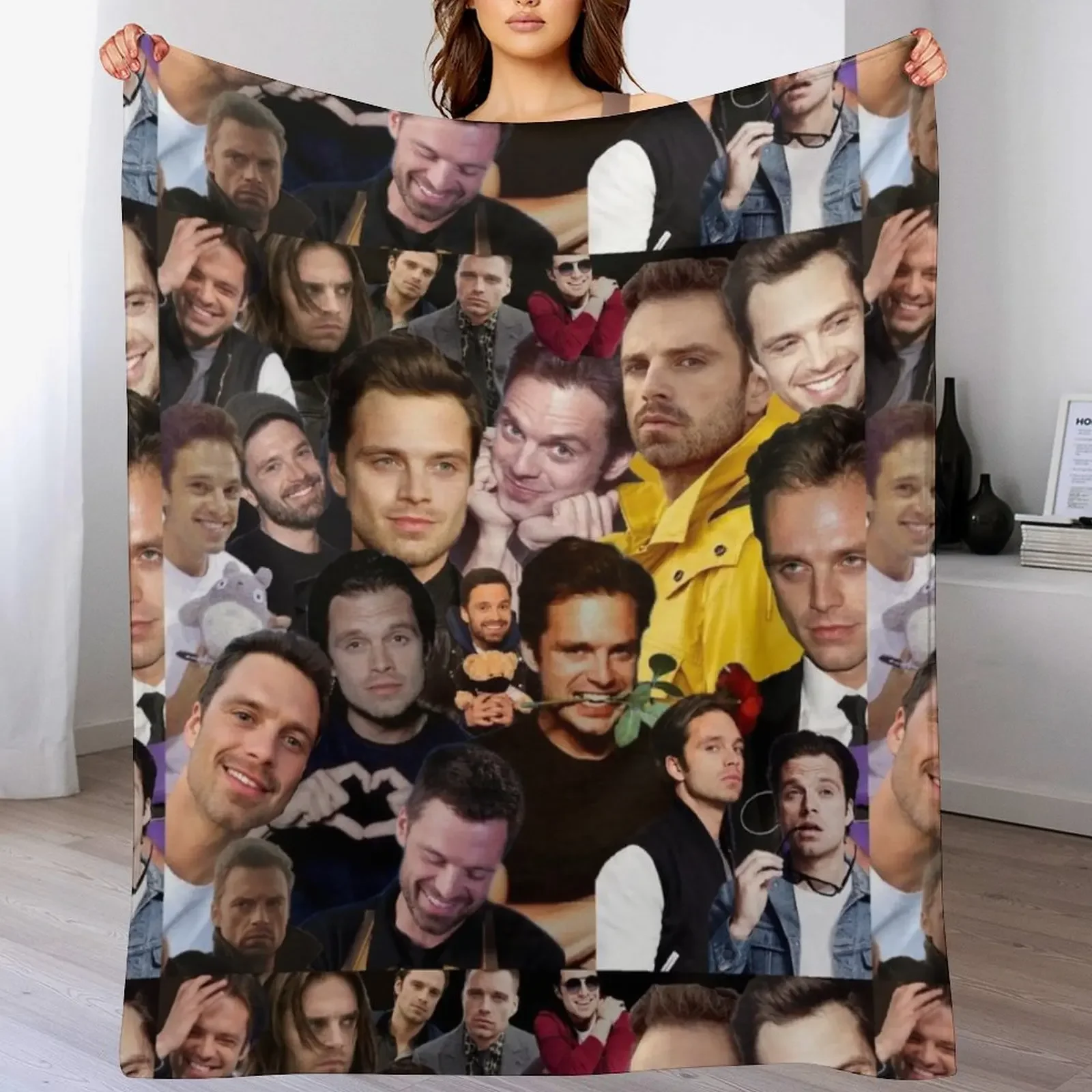 

sebastian stan photo collage Throw Blanket for babies Travel Vintage warm for winter Blankets