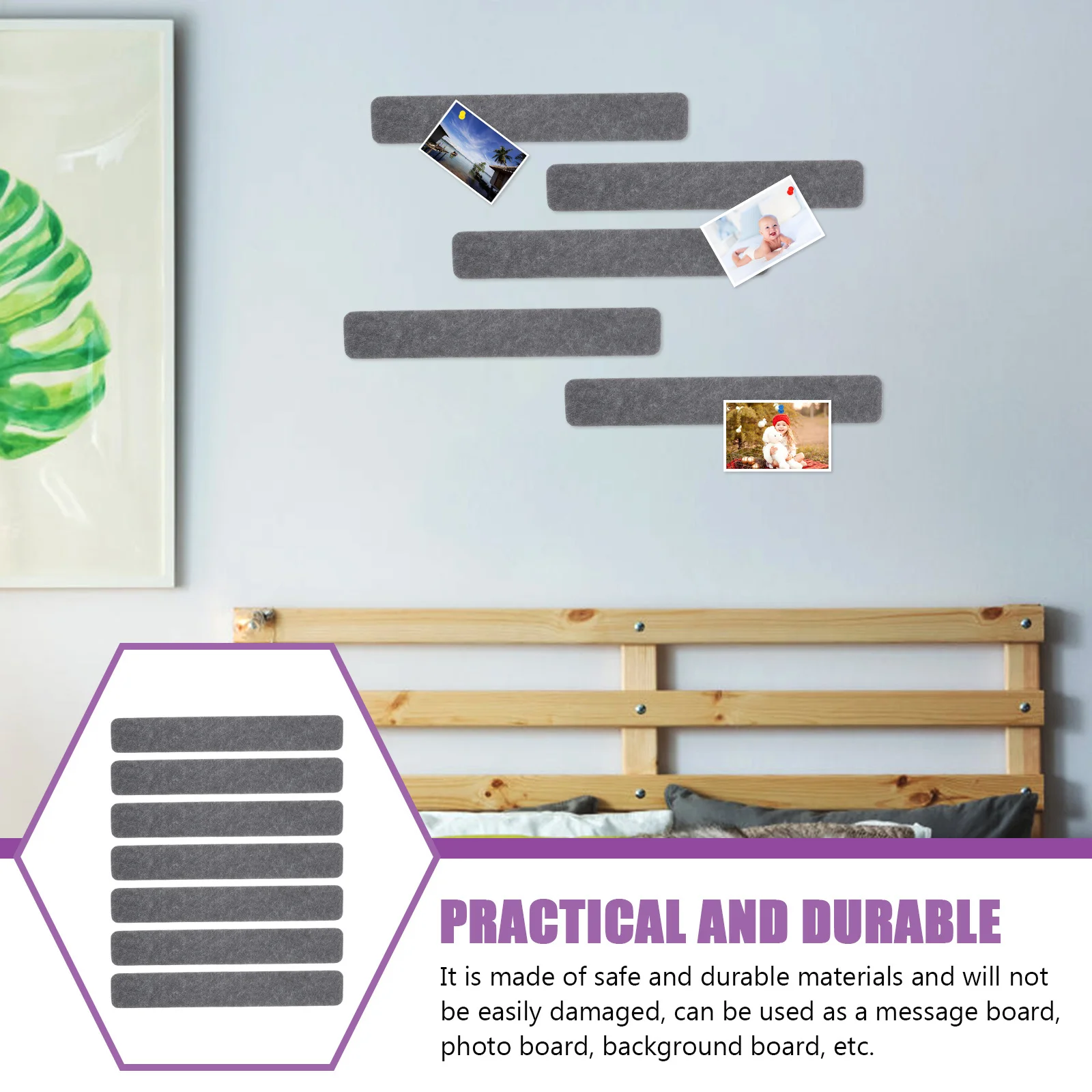 8Pcs Bulletin Board Felt Strips Wall Mounted Memo Bar for Organizing Notes Tasks Decorative Felt Tile Board Pin Strip