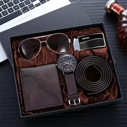 5pcs/set Men Gift Box Creative Watch Aautomatic Buckle Belt Purse Sunglasses Creative Holiday Marketing Combo Set 4366