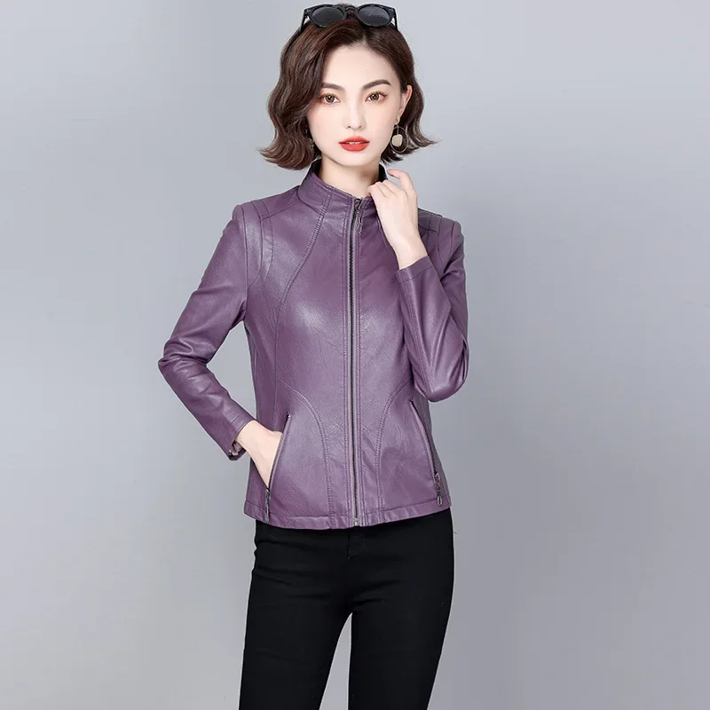 2023 Spring Autumn Leather Jacket Women Clothing Short Slim Leather Jackets Korean Style Casual Biker Coats Jaqueta Feminina