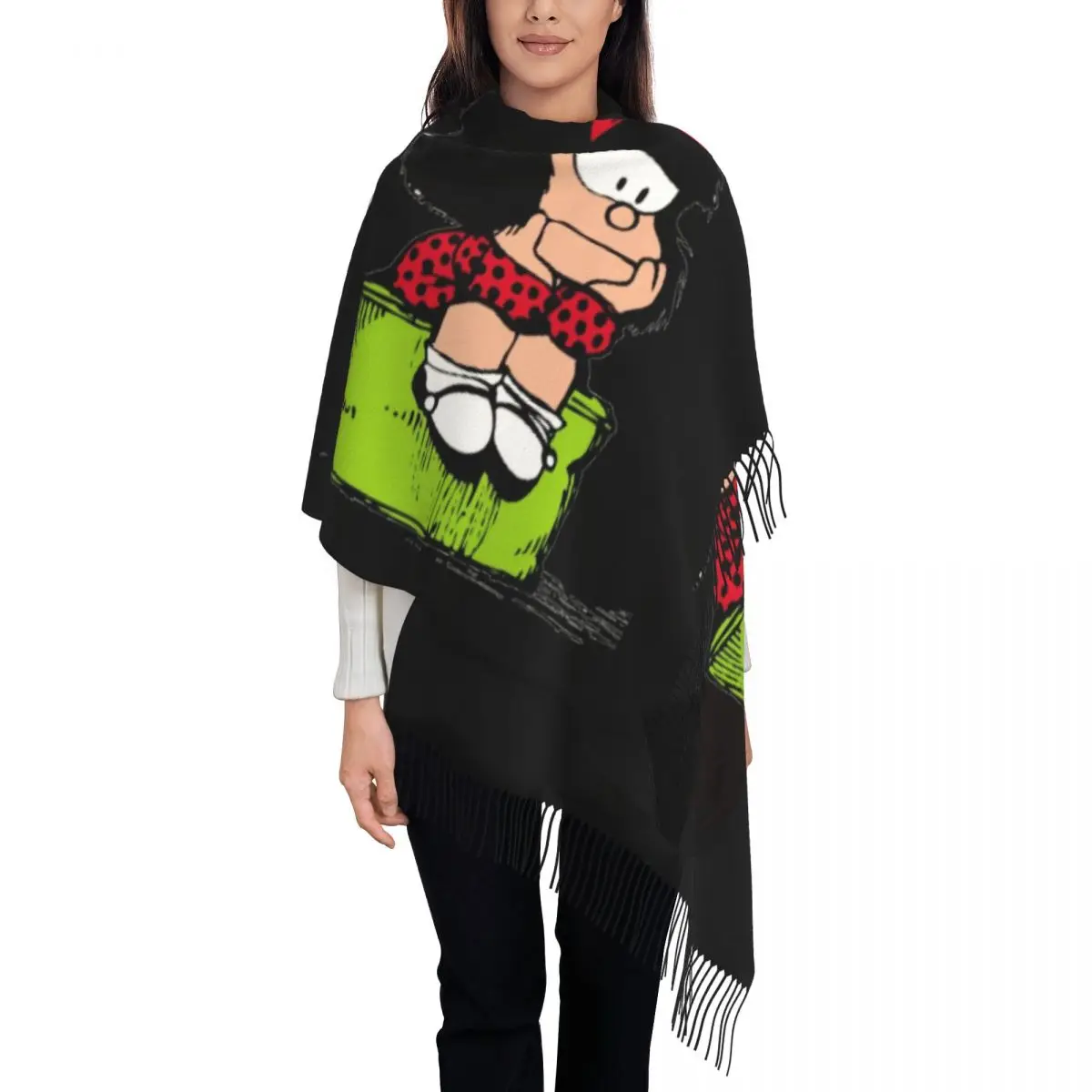 

Personalized Printed Mafalda Thinking Scarf Men Women Winter Fall Warm Scarves Quino Comic Cartoon Shawls Wraps