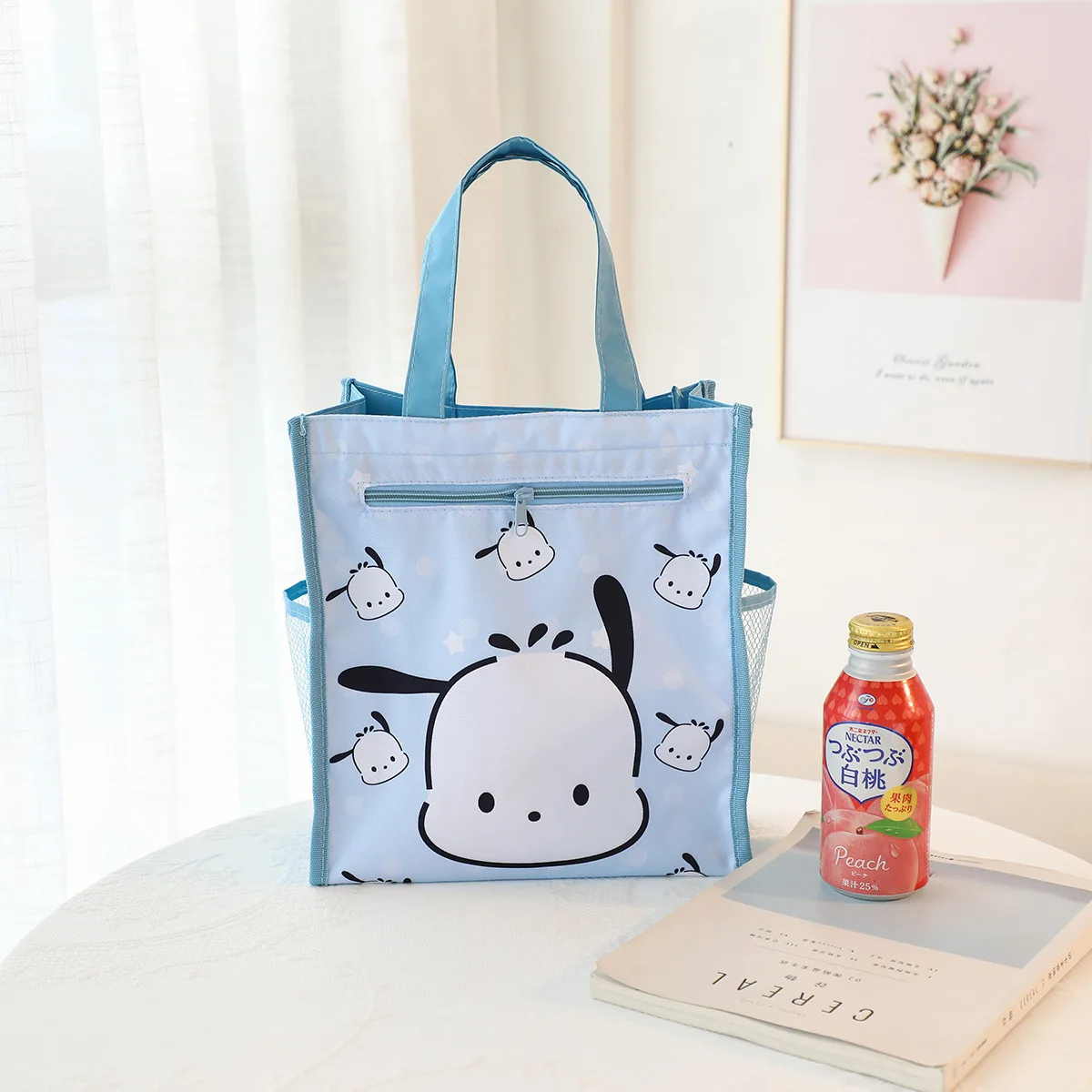 Original Sanrio Cartoon Handbag Hello Kitty Melody Kuromi Cinnamon Cute Print Double Layer High Capacity Tutoring Bag Girls Gift