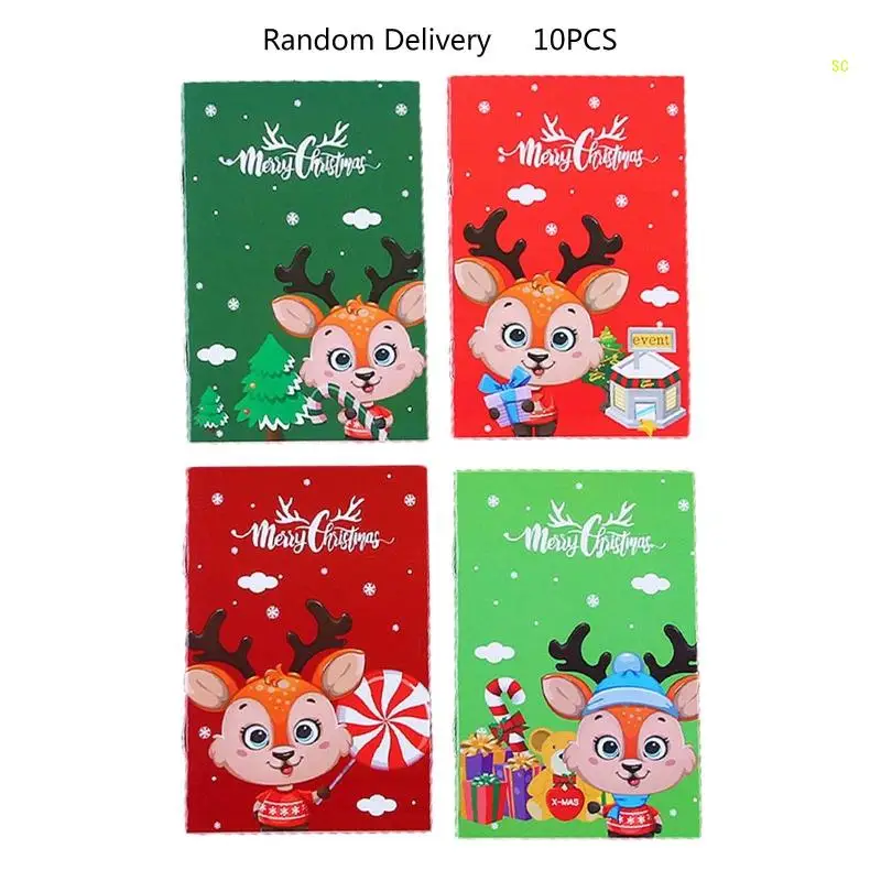 10Pcs การ์ตูนคริสต์มาส Notepad กระเป๋าโน๊ตบุ๊คขนาดเล็ก Journal Notepad เรียงรายกว้าง Dropship