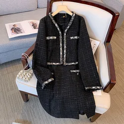 150Kg Plus Size Women's Bust 150 Autumn New Small Fragrant Coat And Strap Dress Two Piece Set Black 4XL 5XL 6XL 7XL 8XL 9XL