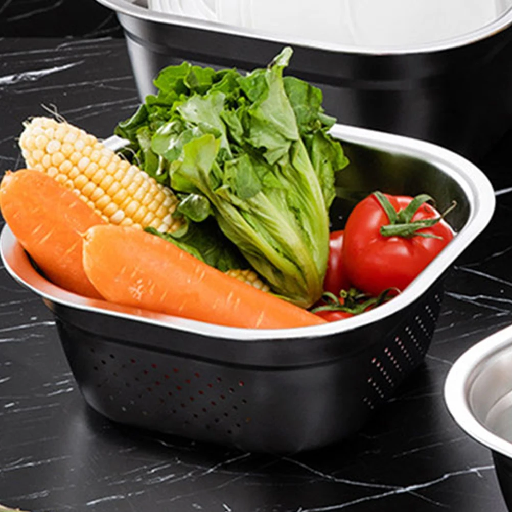 

2pcs Stainless Steel Square Basin Large Capacity Vegetable Washing Soup Noodle Basin Kitchen Sink Bowl Sturdy Home