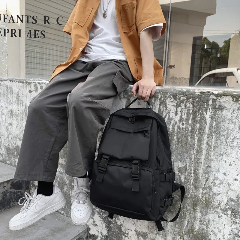 Black Students Backpacks Large Capacity Travel Bag Solid Harajuku Casual Schoolbag Backpack Women Man bag Unisex High Street