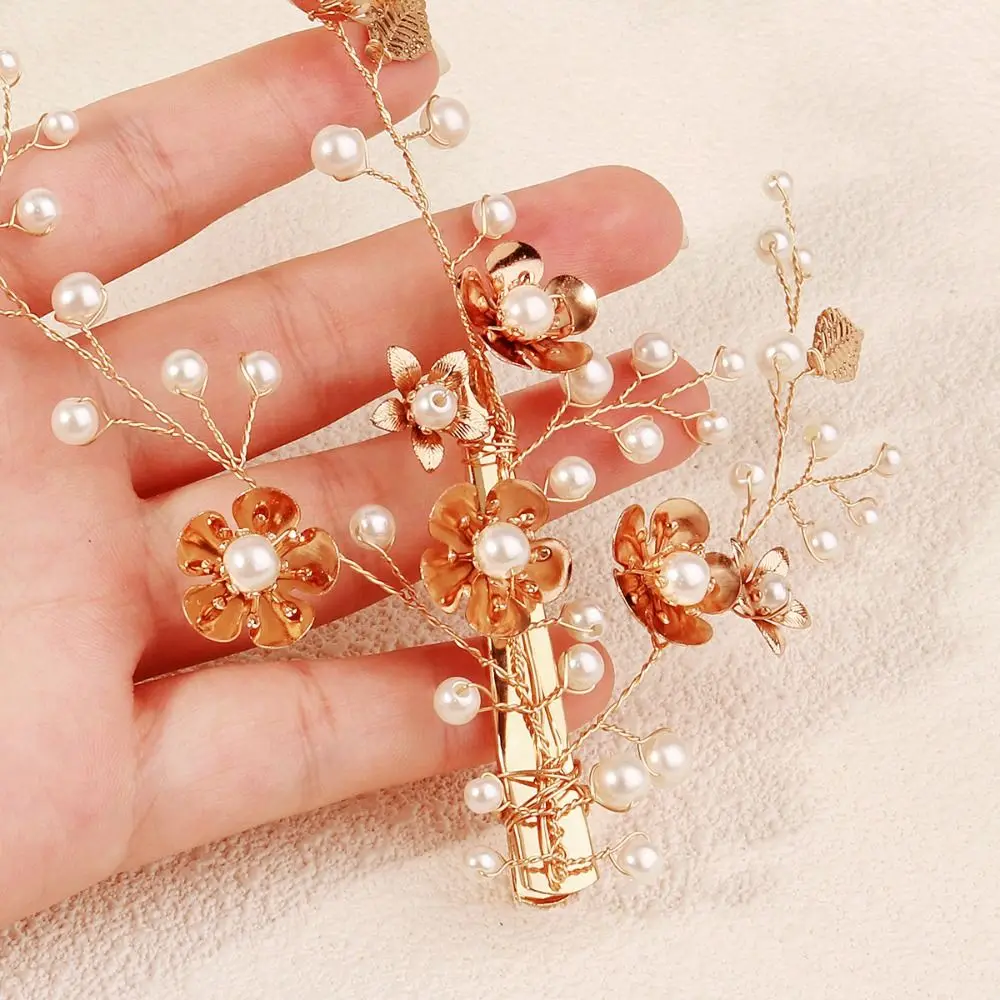 Luxury Rhinestone Bridal Headband Sparkling Gold/Silver Flower Hair Comb Leaf Shape Lightweight Headpiece Beach Hawaii