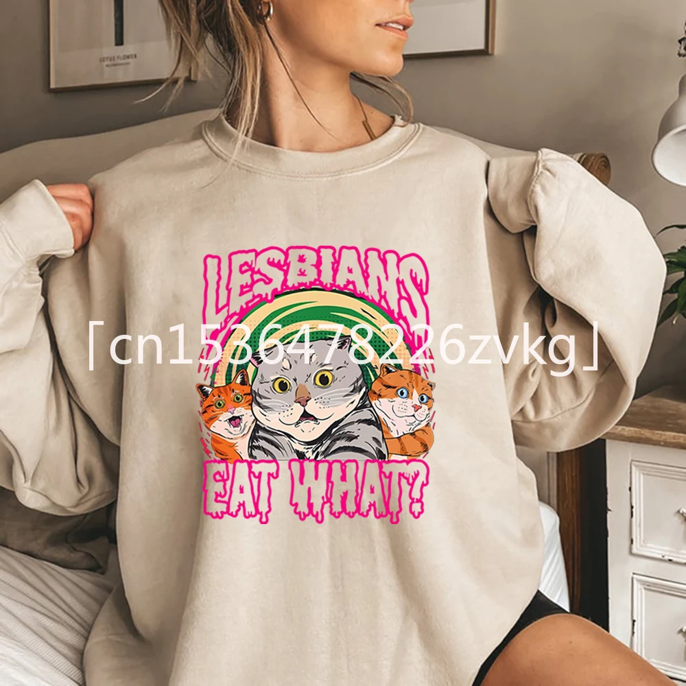 

Aesthetic LGBT Lesbian Eat What Cat Sweatshirt Lesbian Shirt Busy Thinking Sweater Pride Month Hoodie Unisex Long Sleeves Tops