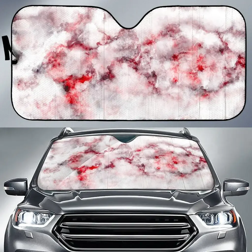 White Ruby Marble Print Car Sun Shade