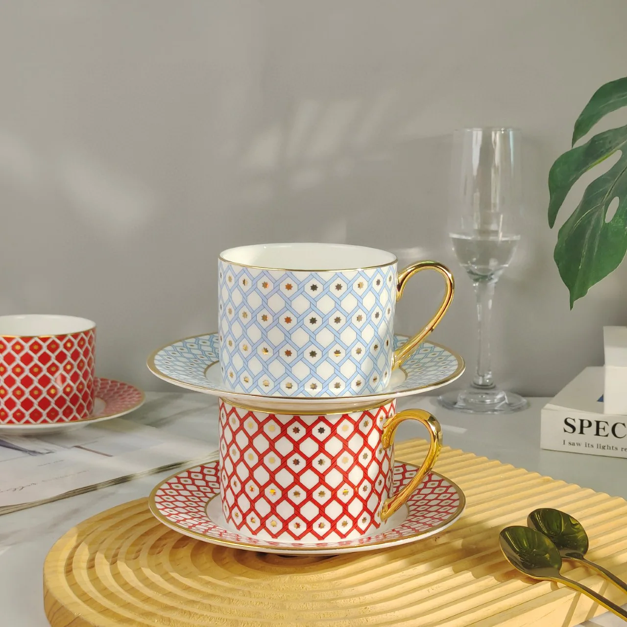 Russian Royal Blue Bone China Gold-Plated Coffee Cup & Saucer Set - Luxury Tableware for Afternoon Tea Service & Coffee Time