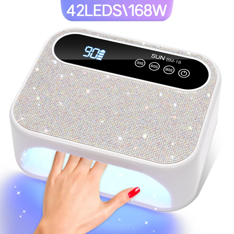 

42LEDS Rechargeable Nail Lamp Professional UV LED Lamp With Diamonds 168W Gel Polish Drying Lamp For Nails Manicure Tools