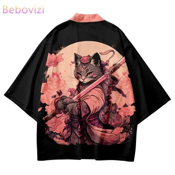 Vintage Japanse Samurai Print Kimono Streetwear Heren Damesvest Haori Harajuku Traditioneel Strand Yukata Plus Maat 5xl 6xl