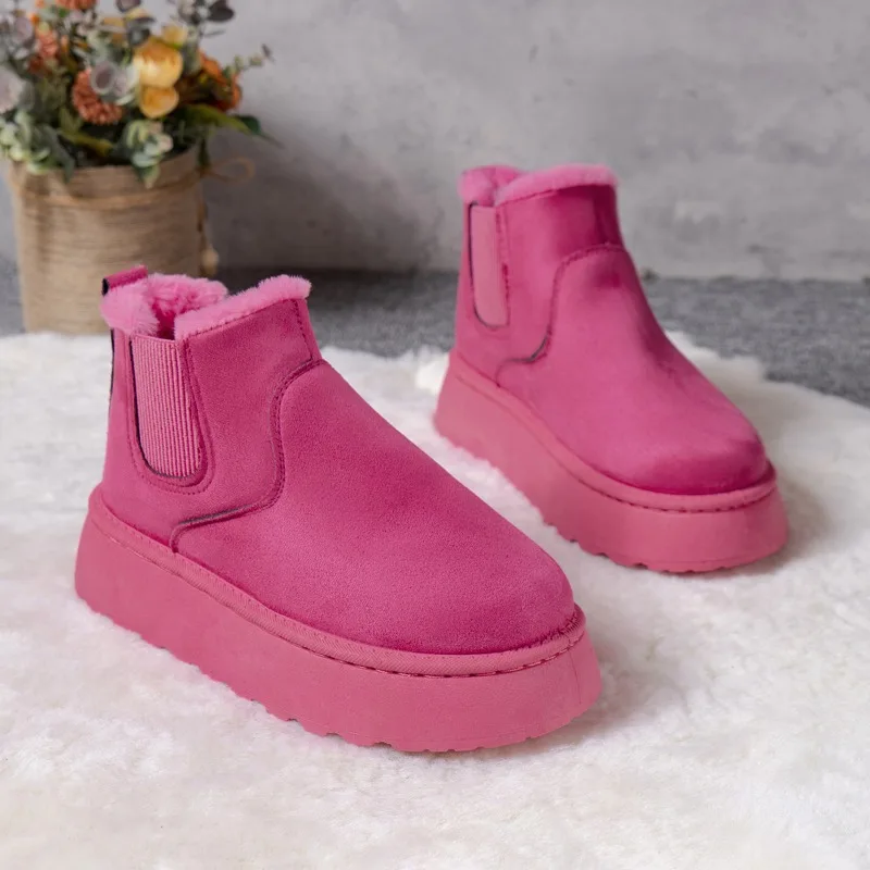 Winter Women Snow Boots Plush Warm Non Slip Chelsea Boots Casual Slip on Female Ankle Boot Platform Flat Ladies Shoe Botas Mujer