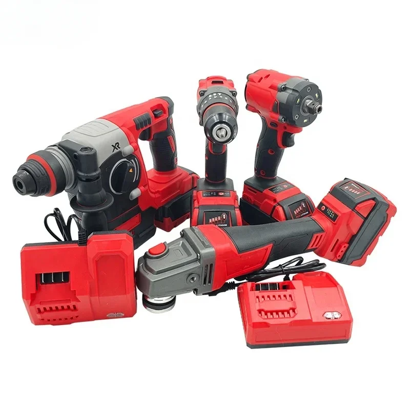 Brushless Replica Milwaukee Red Cordless 4 in 1 Jobsite Tool Set Power Wrench Drill Angle Grinder Hammer machine Power Tool Set