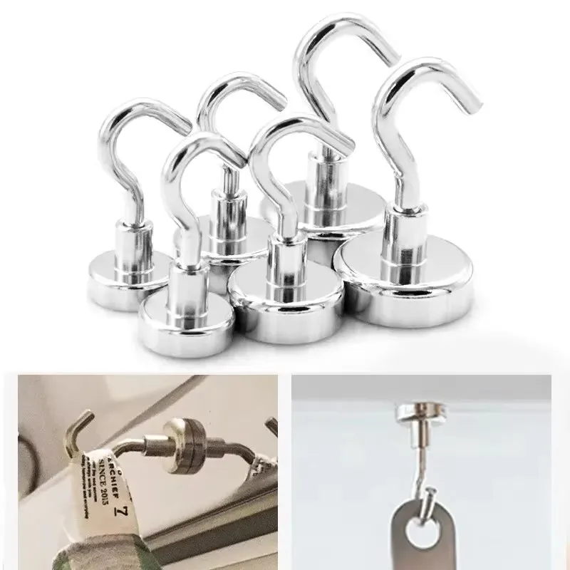 1/2/4/6Pcs Metal Strong Magnetic Hooks Wall-Mounted Heavy Duty Magnet Hook Key Coat Hanging Hanger Home Kitchen Bathroom Storage