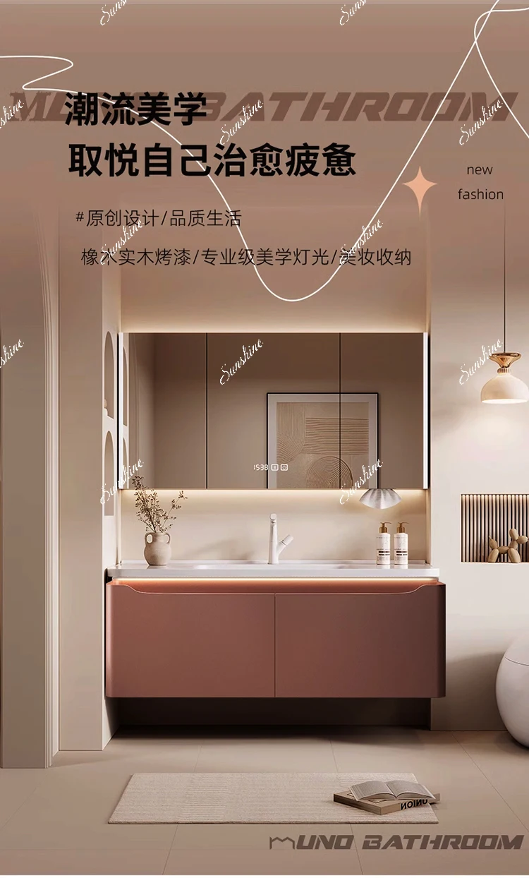 Cream wind bathroom cabinet integrated basin washstand ceramic basin bathroom solid wood modern simplicity