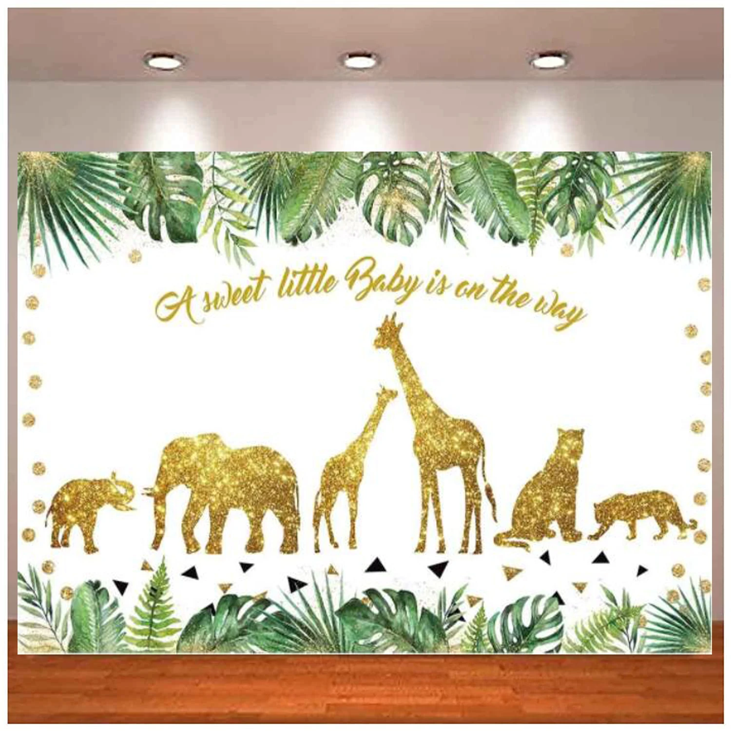 

Baby Shower Photography Backdrop Tropical Leaves Gold Decor Wild One Jungle Animals Themed Children Birthday Background Banner