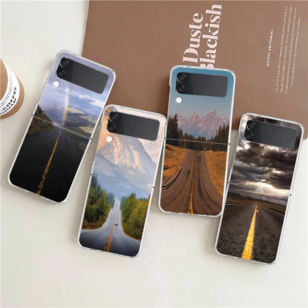 Чехол для телефона Samsung Galaxy Z Flip 3 4 5 6 7 Fold, высокопрочный поликарбонатный чехол для Galaxy Z Flip3, прозрачная накладка с изображением пейзажа на дороге