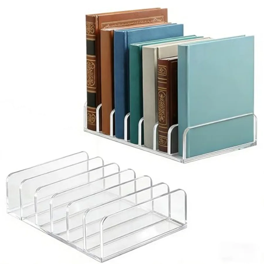 2 Pcs Acrylic Notebook Organizer, 7 Slots Desktop Notebook Storage Organizer, Book Notebook Organizer for Desk, Workspace Organ