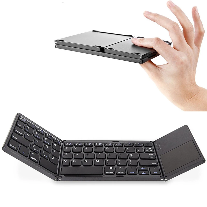 

3-Devices Sync Wireless Folding Keyboard with Touchpad Rechargeable Foldable Bluetooth Keyboard for Tablet Ipad