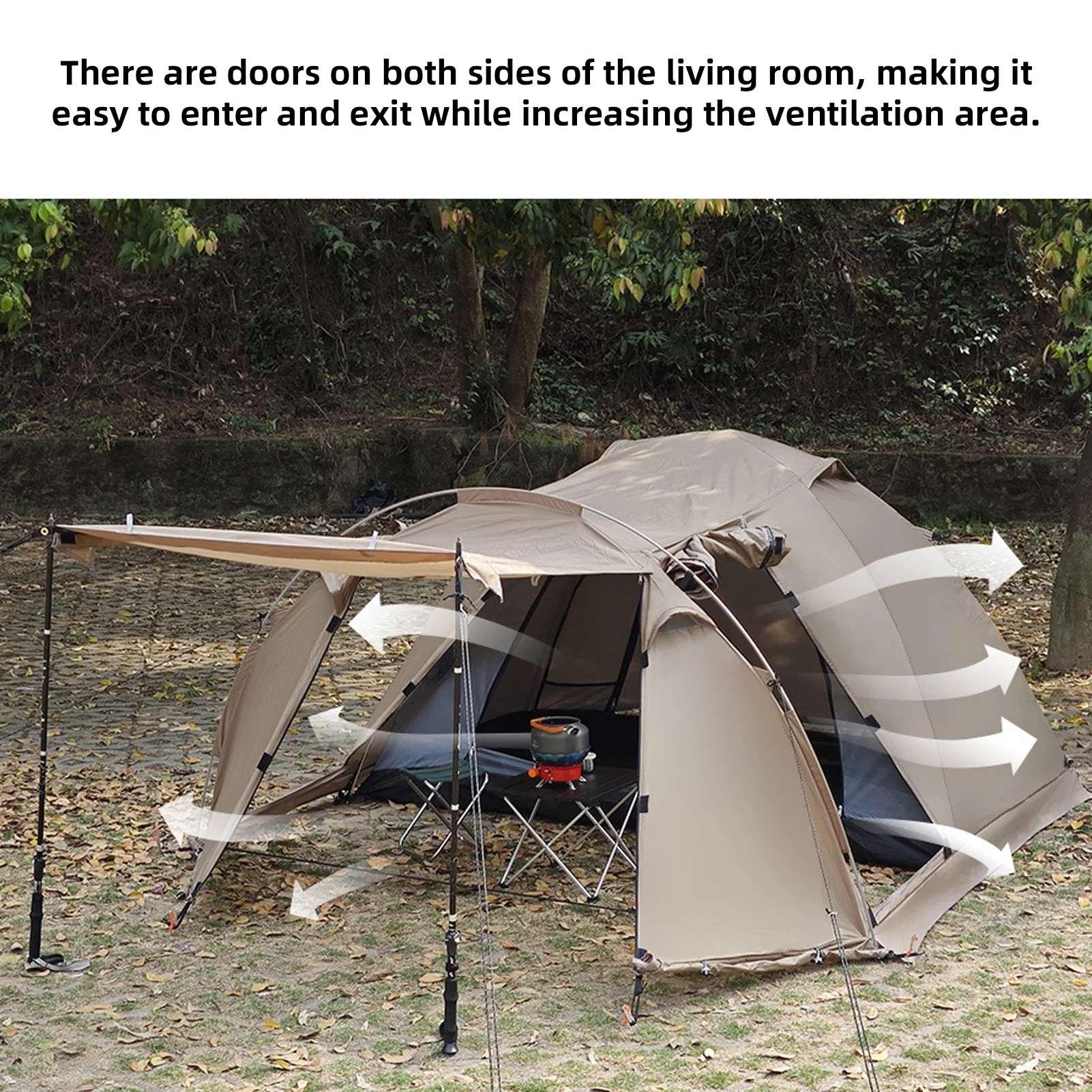 Namiot kopułowy dla 2 osób, ognioodporny, wodoodporny, wytrzymały, z osłoną przeciwsłoneczną, łatwy w użyciu, wysokiej jakości, do biwakowania i wędrówek na świeżym powietrzu.