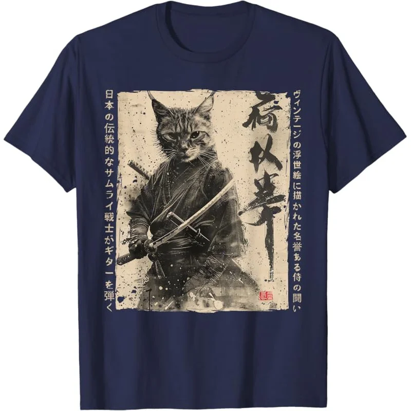 Samurai Cat Warrior Ukiyo Ink Artwork Cat funny T-Shirt