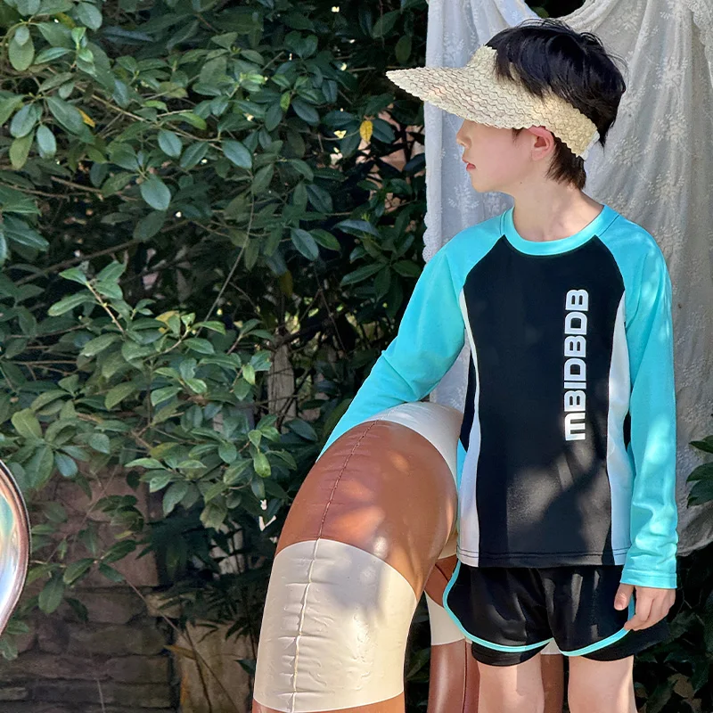 

Boys Swimsuit Baby Boys Sunsuit Long Sleeve+Short Pants Two-Piece Set Kids Bathing Suit Child Beach UV Protection Set Size 4-14Y