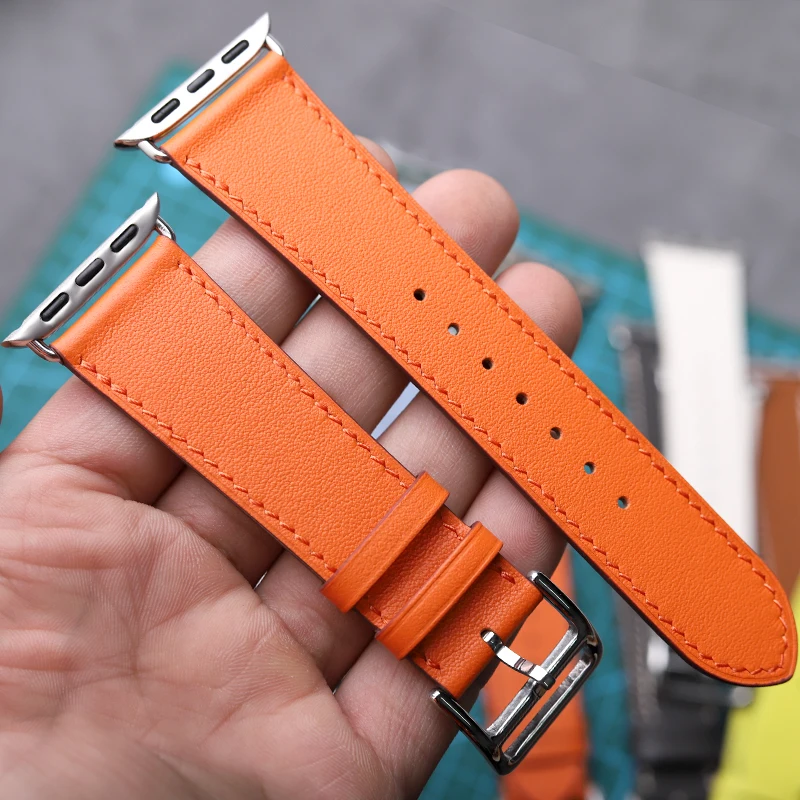 Top cowhide strap for Apple Watch s10 ultra 40mm 45mm 44mm 49mm 41mm Ultar 8 7 6 SE Leather Premium leather strap H logo.