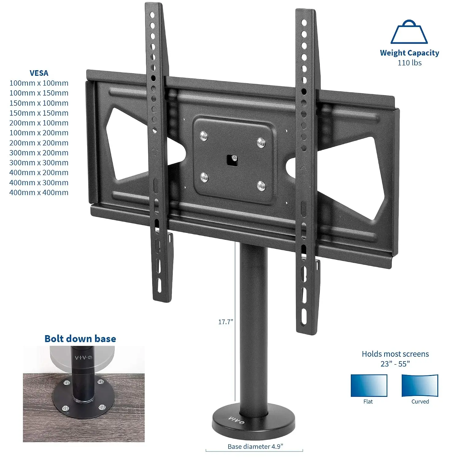 Swivel Bolt-Down TV Stand for 32-55 inch Screens Desktop VESA Mount Sturdy Tabletop Display, Customized
