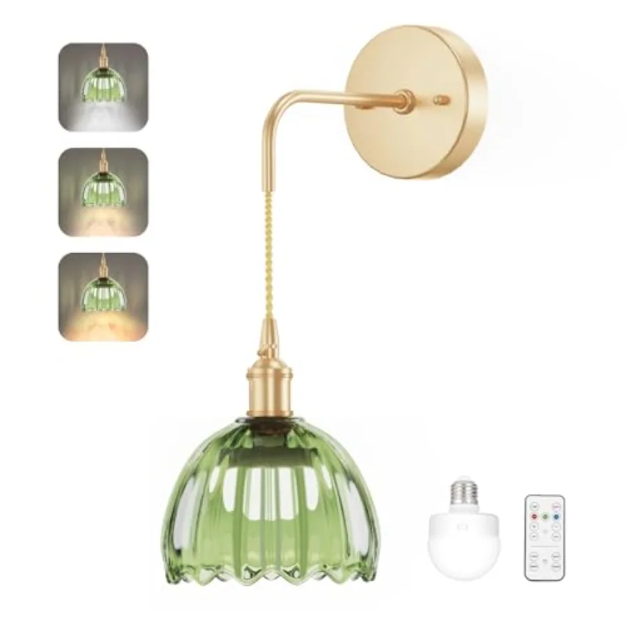 

Battery Operated Wall Sconce CCT Dimmable Wireless Sconcesm Vintage Light Fixture with Tulip Glass Lampshade Wall Decor Set for