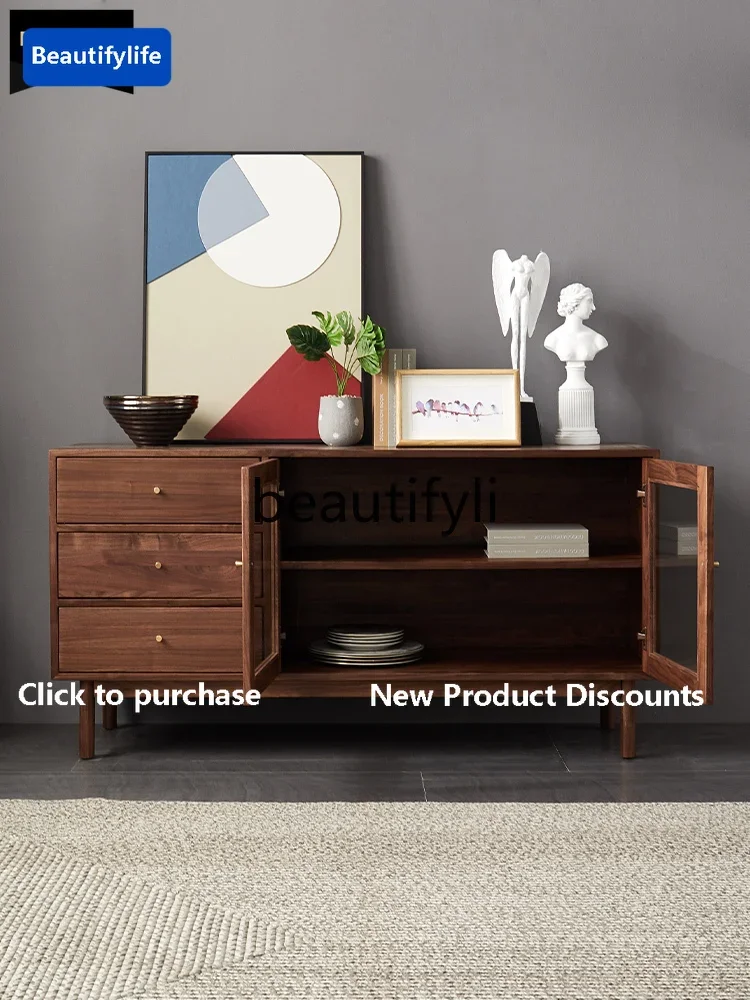 C78 CC Nordic solid wood dining side cabinet simple double door black walnut light luxury multi-functional locker