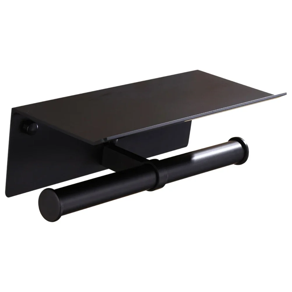 Multi-Functional Toilet Roll Paper Holder with Shelf Wall Mounted Double Roll Tissue Holder Dispenser Bathroom Gold - Image 5