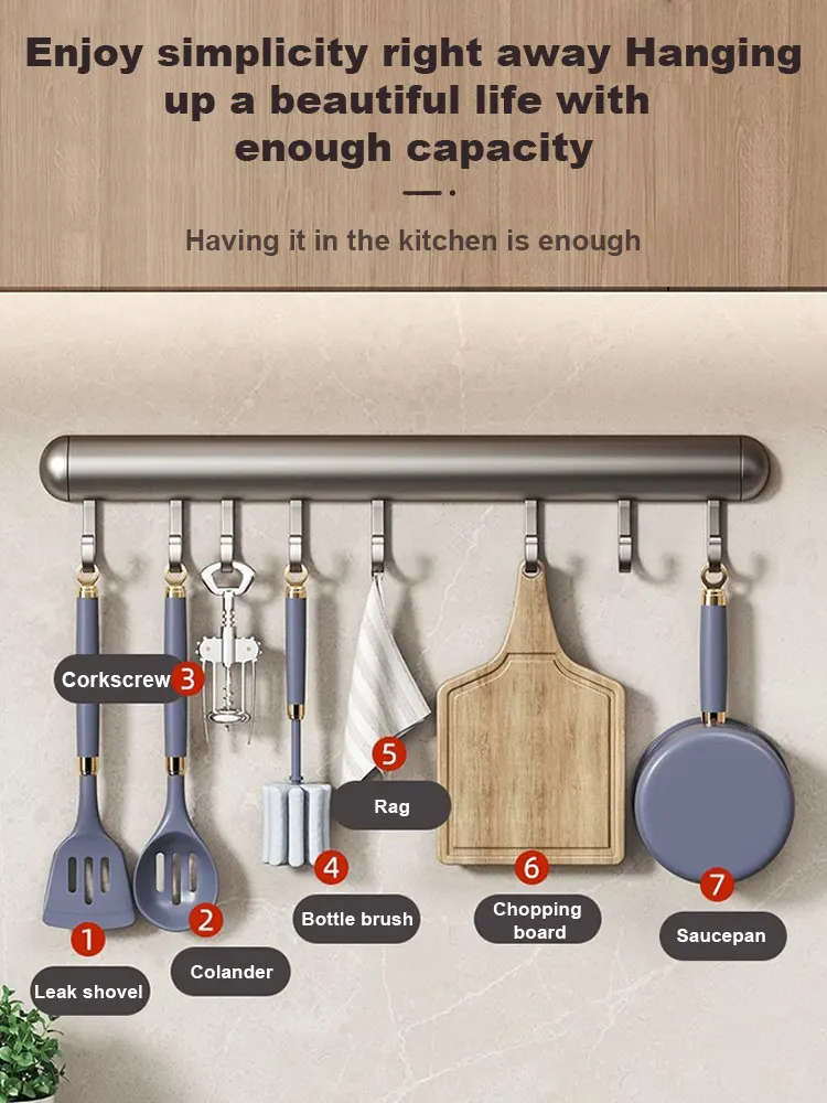 Crochet de cuisine mural T1 en aluminium, accessoires de quincaillerie, armoire de rangement, ustensiles de cuisine, pelle à cuillère mobile