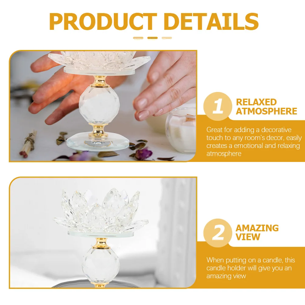 

Crystal Candleholder Lotus Shape Stand for Party Wedding Festival Romantic Dining Table Decoration Desktop Candleholder