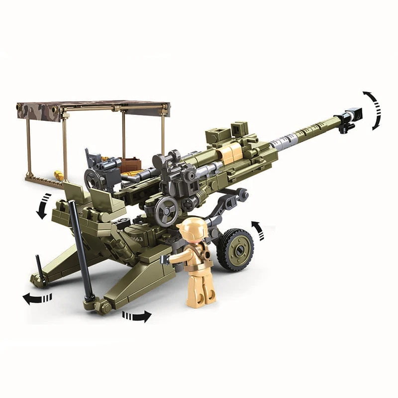 Sluban World War II Military Weapon M777 Ultralightweight Field Howitzers WW2 Model Building Blocks Kits Bricks Kids Toys Gifts